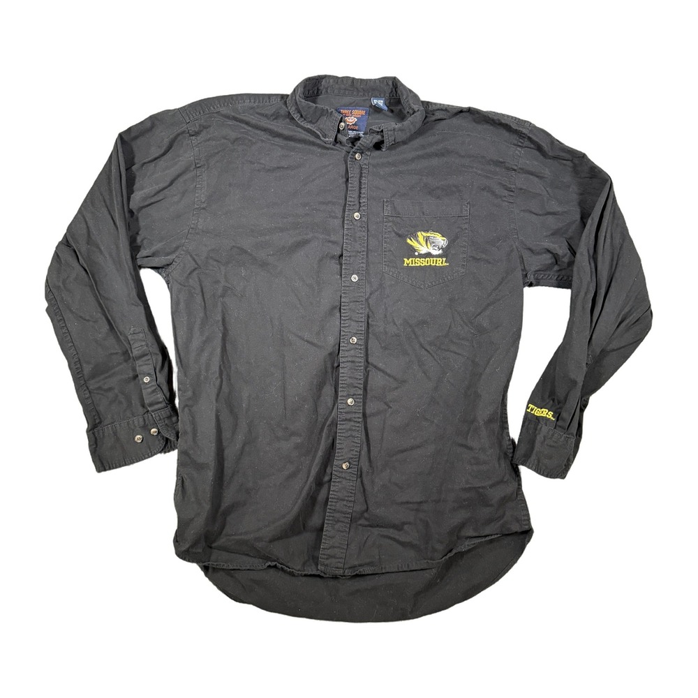 Three Square Missouri Tigers Button Down Shirt Mens 2XL Black Cotton Long Sleeve